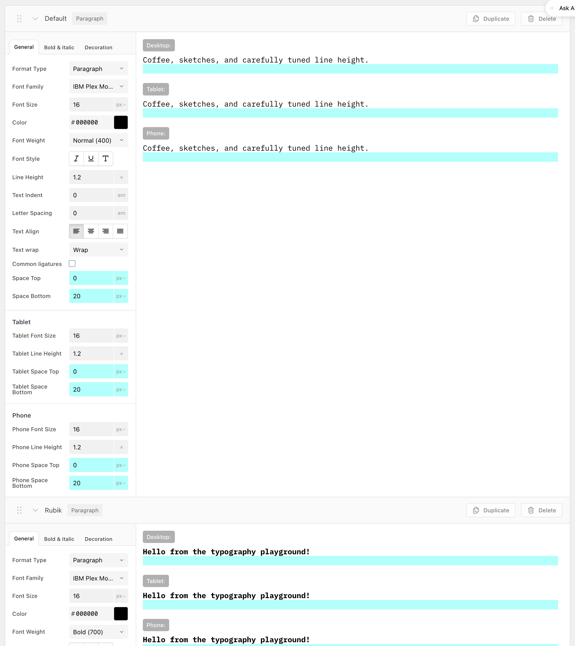 WordPress Text Formats menu showing Fontdue custom fonts
